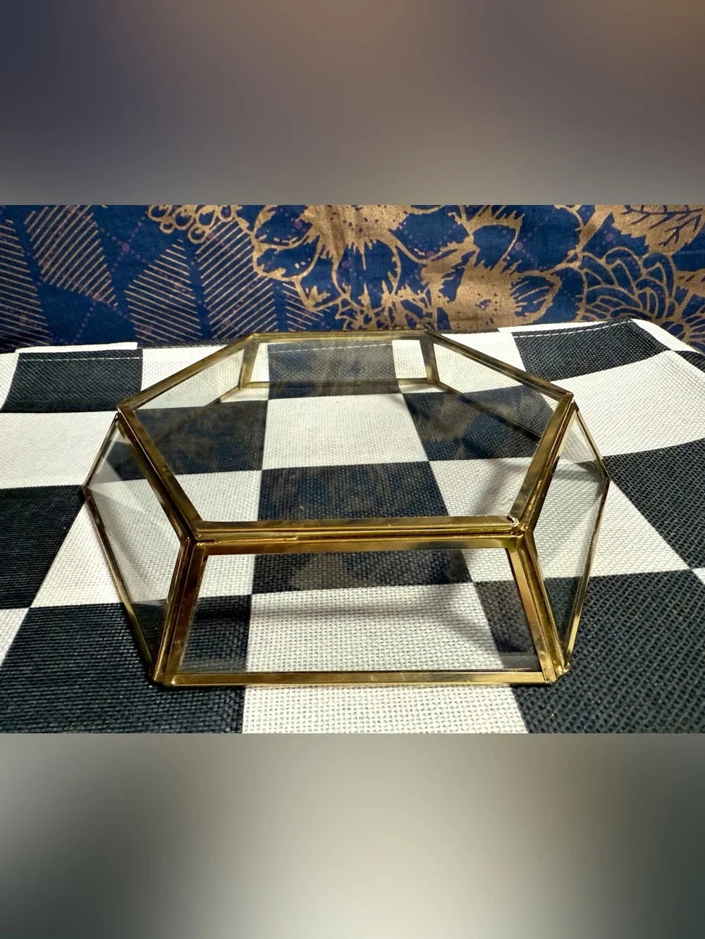 Vintage Hexagon Glass & Brass 8